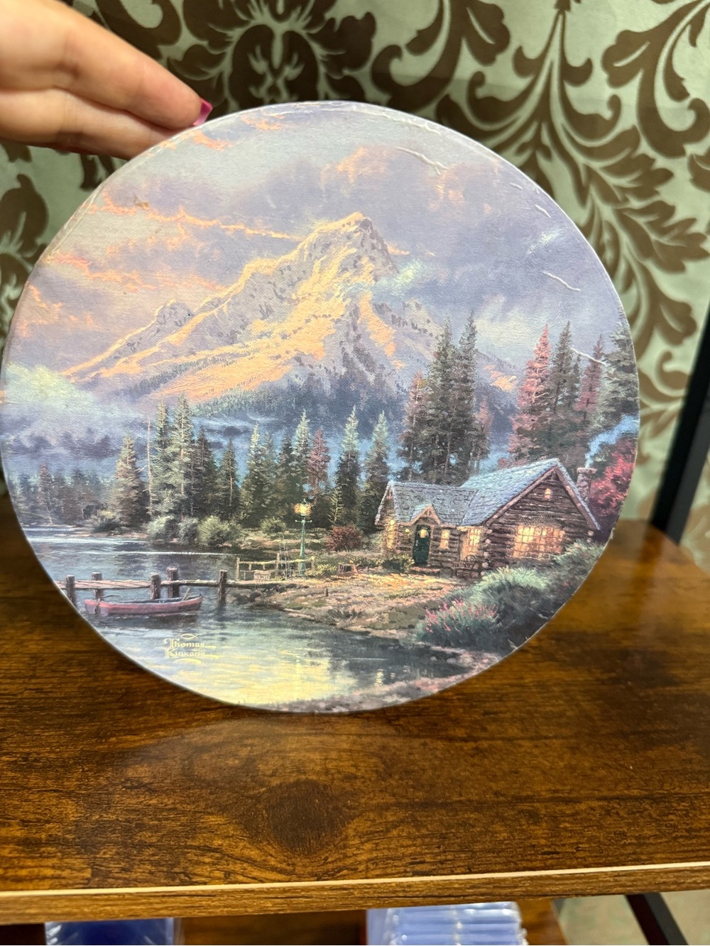 Thomas Kinkade Cabin by Lake Wall Art - Purple, Pink, Blue